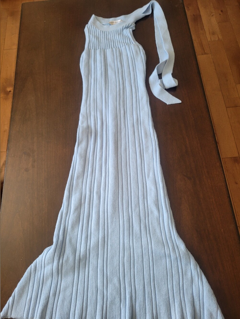 Solid & Striped x Sophia Richie Light Blue Ribbed Knit Maxi Dress with Tie Neck